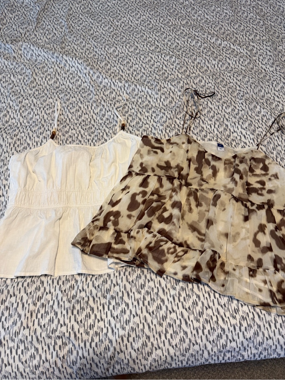 Brown Leopard Tiered Spaghetti Strap Top and white top Old Navy